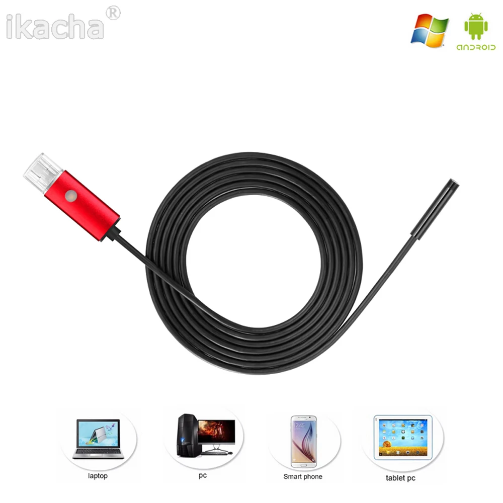 2in1 Red Endoscope 5.5mm 2M 5M 10M USB Android Camera HD Inspection OTG