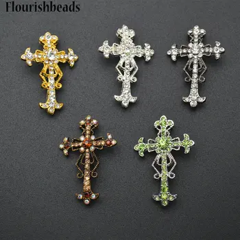

Wholesale Glass Crystal Beads Setting Metal Alloy Cross Pendant Bracelet Charms Jewelry Findings 50pc per lot