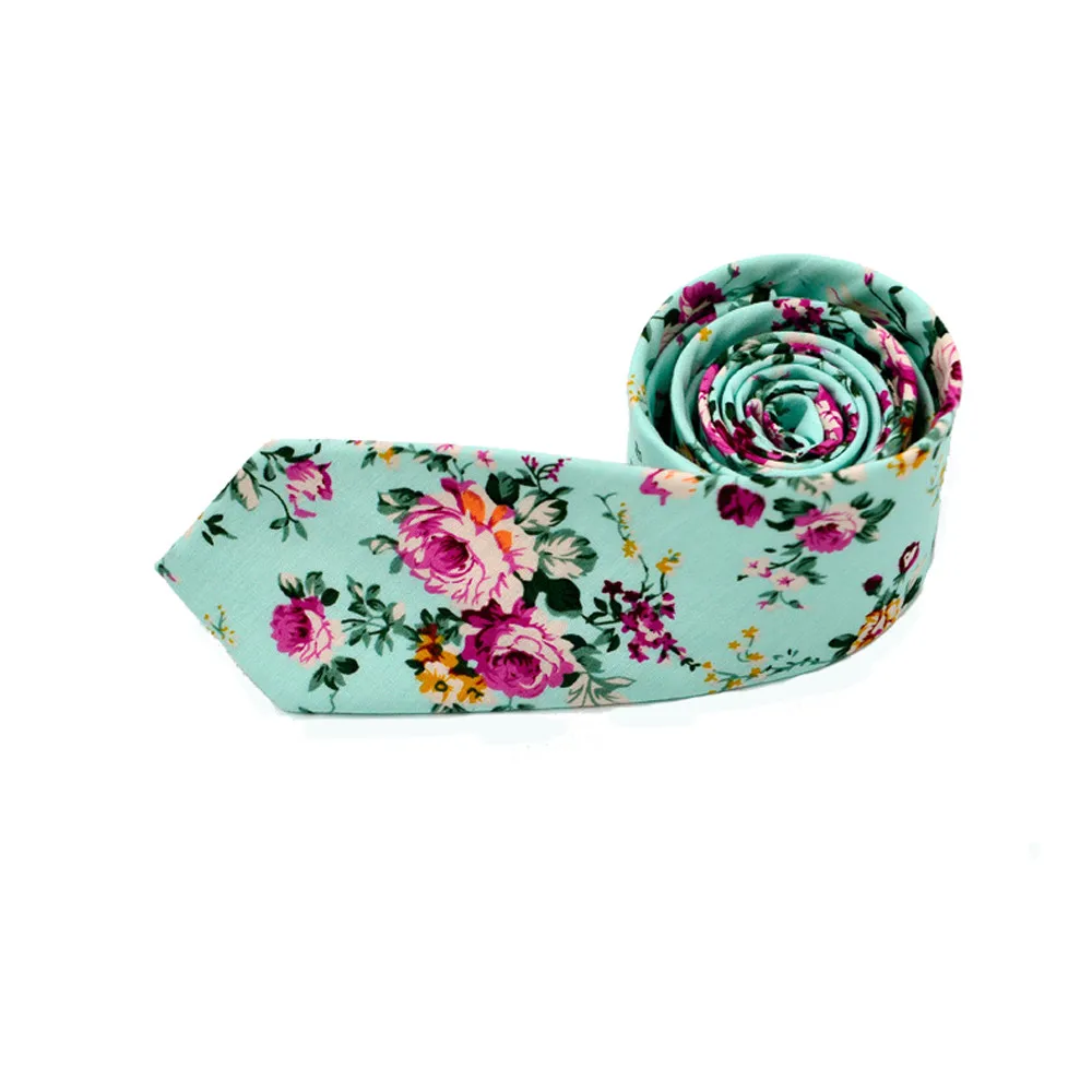 

Men Fashion Floral Skinny Slim Necktie Cotton Narrow Business Casual Tie Beige Black Mint Green Pink 0323