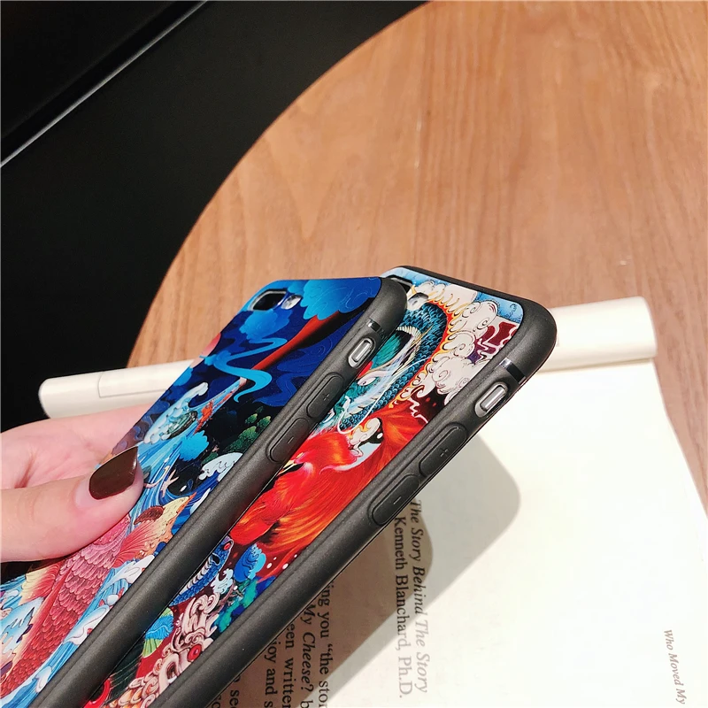 Чехол для iPhone X XS Max XR 8 7 6 6s Plus силиконовый мягкий чехол в китайском стиле с 3D
