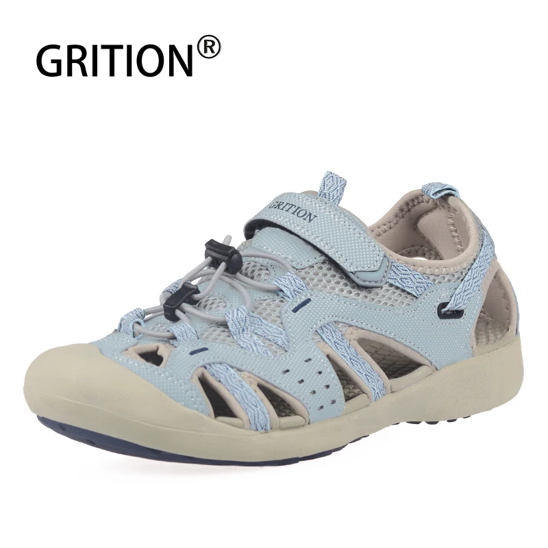 

GRITION Sandals Women Trekking Breathable Mesh Toe Cap Soft Sole Flat Summer Outdoor Shoes Beach Width Female lazy Shoe Big Size