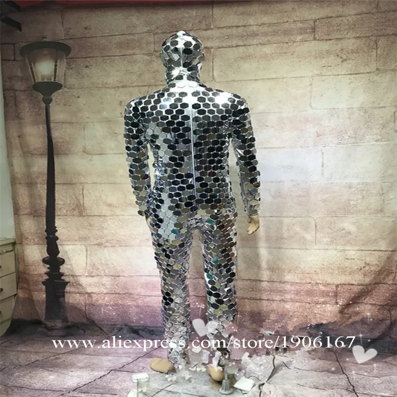 Ballroom dance men robot mirror suit women stage show costumes singer silver clothes models performance catwalk wears dj7