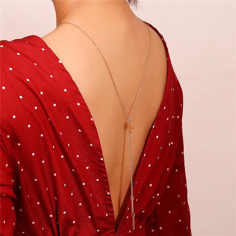 

Womens Star Necklace Back Bikini Chain Beach Harness Party Crossover Body Chain Necklace Jewelry Collier Bijoux Backdrop Jewelry