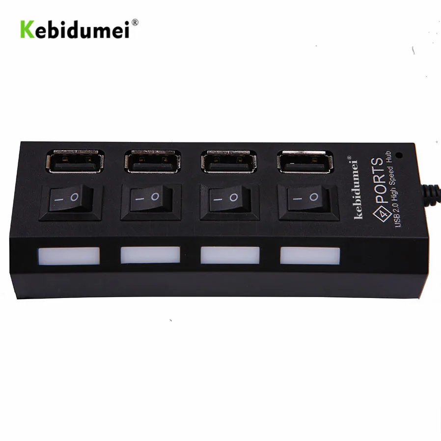 

Kebidumei High Speed 4Port USB 2.0 HUB 480 Mbps With Power On/off Switch Expander Multiple Converter Adapter For MacBook PC