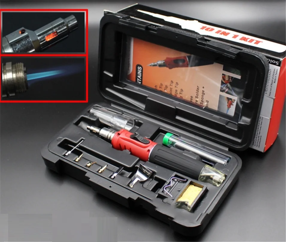 HS-1115K 10 IN 1 Butane Gas Soldering Iron Kit Welding Kit Torch Pen Tool US 