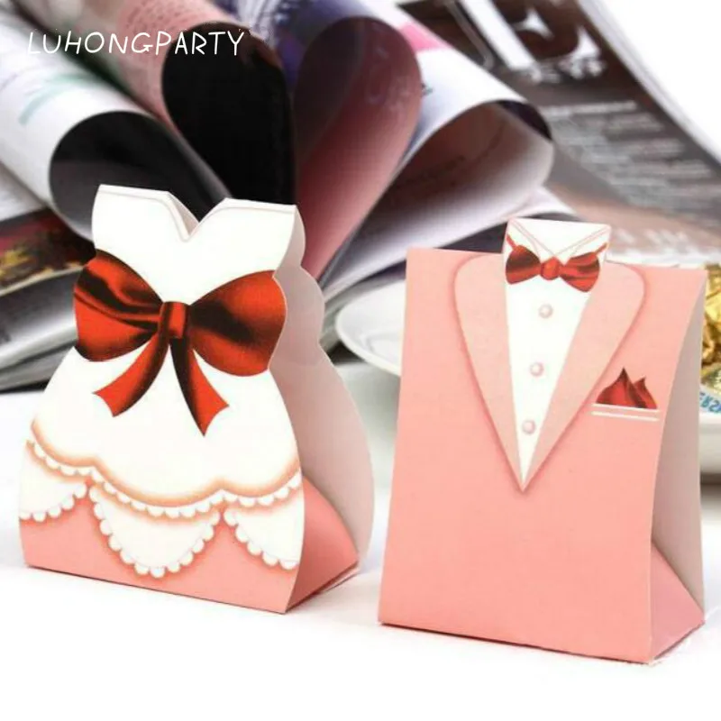 

100pcs/lot pink Bride And Groom Wedding Candy Box Gift Favour Boxes LUHONGPARTY