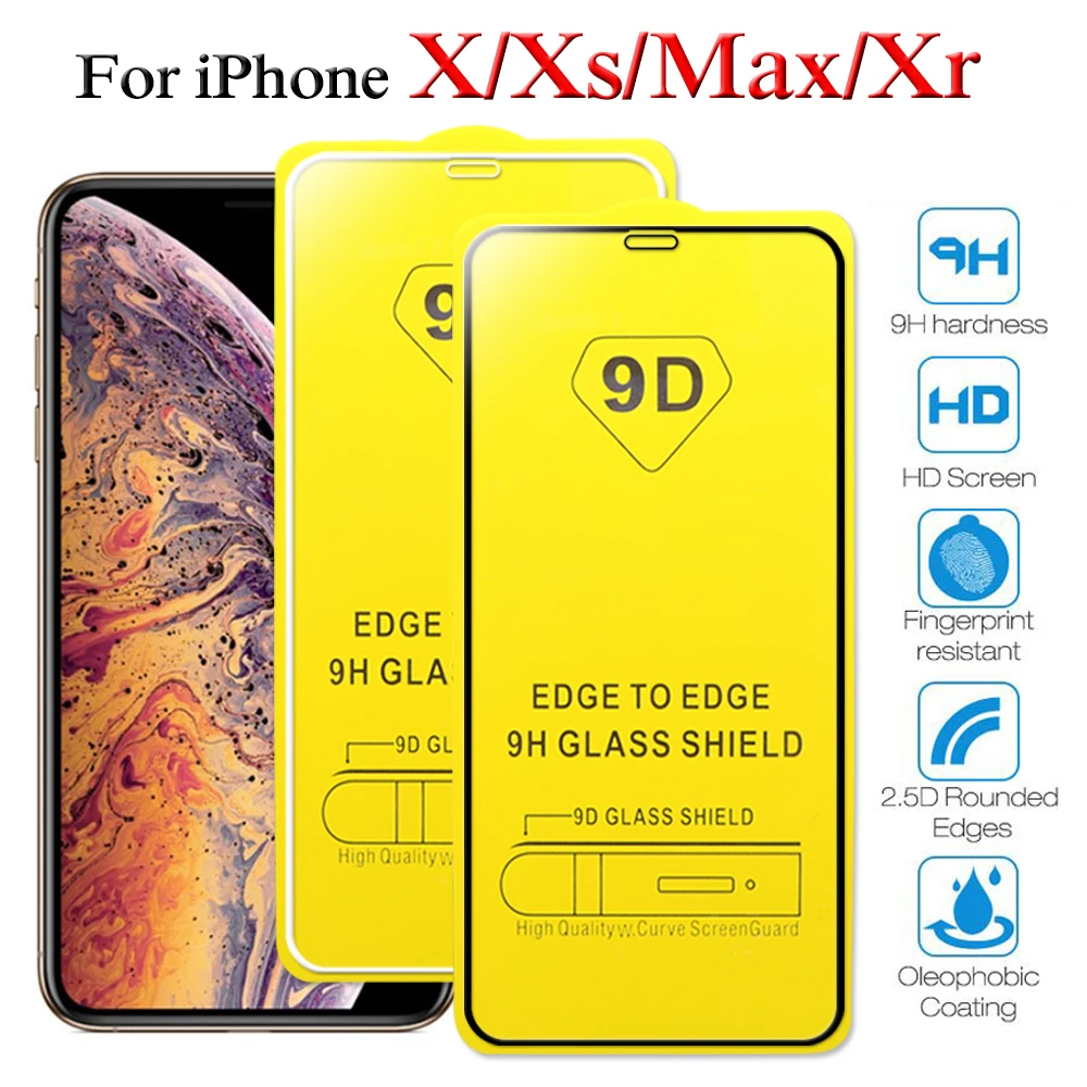 

9d Protective Glass On For iPhone X Xs Max Xr screenprotector aphone 10 xmax tempered glas sheet full cover i phone aiphone 10r