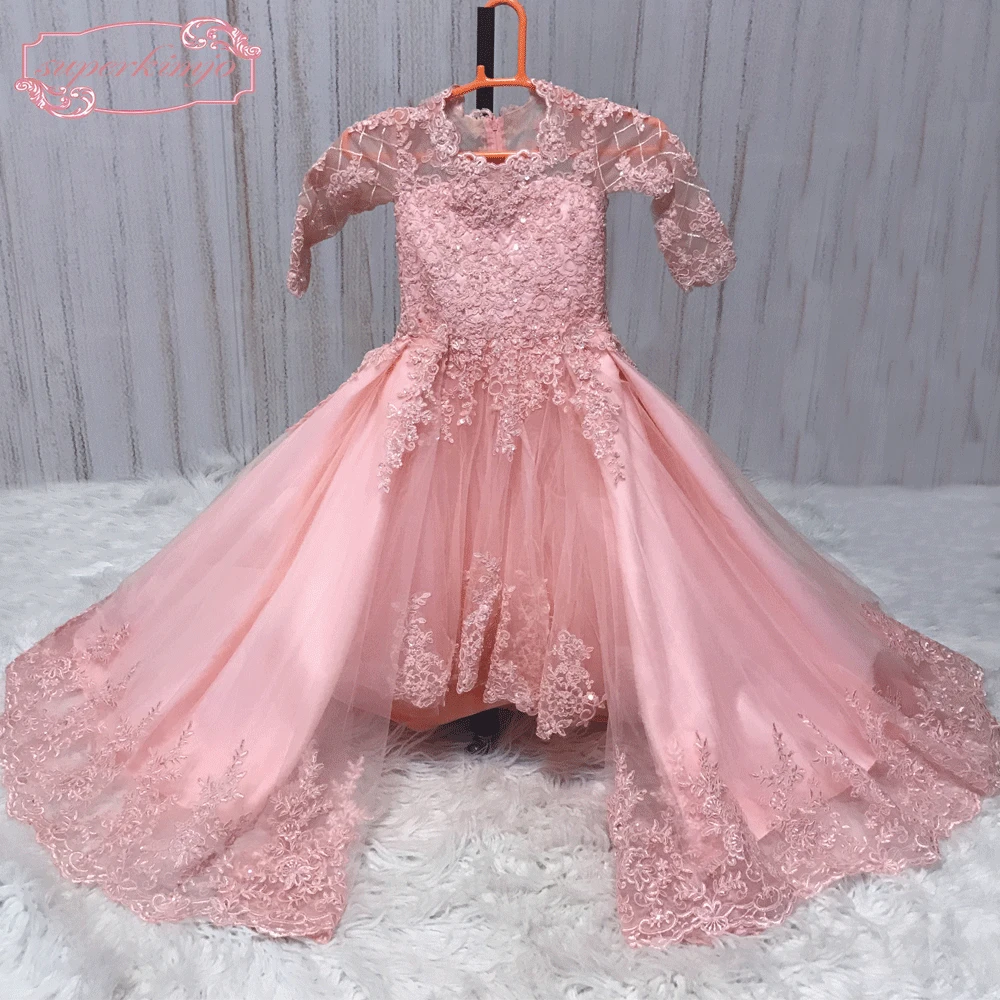 SuperKimJo font b Vestido b font De Daminha Detachable Cheap Flower Girl Dresses for Weddings Lace