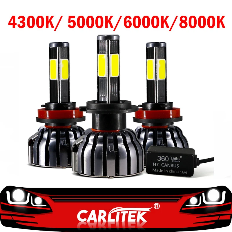 CARLitek 5000K 4300K Canbus Led H7 H4 H11 автомобильный головной светильник s 4 стороны COB Чип 6000K 8000K