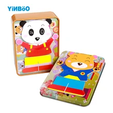 Игрушка для малышей деревянный магнитный 3D пазл игрушка мультяшный медведь платье изменение головоломки детские развивающие игрушки с железной коробкой