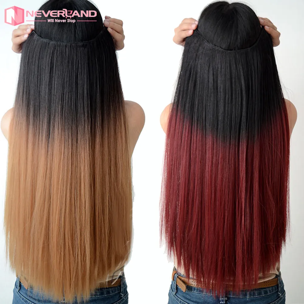 Hot 24" In 60cm Long Dip Dye Ombre Hair Weft Clip In Extension Hair