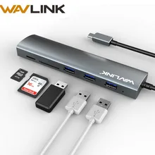 Wavlink USB C Hub Aluminum USB 3.0 Hub Type C adapter hub with USB 3.0 Ports SD/Micro SD TF Card Reader for MacBook Pro USB Dock