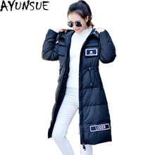 Высококачественная женская зимняя куртка, длинное пуховое пальто, роскошная женская пуховая парка с воротником из натурального Лисьего меха и капюшоном, женская верхняя одежда ST354