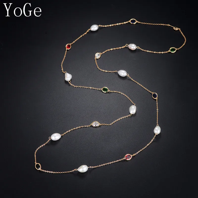 YoGe, свадебные и вечерние ювелирные изделия для женщин, N1187, Роскошные Многоцветные Овальные Кристаллы, камни, неравномерность, жемчуг, длинное ожерелье