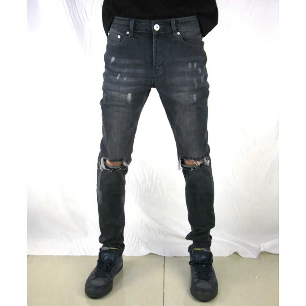VFIVEUNFOUR Harajuku 2019 Men Casual Slim Jeans Stretch Vintage Damaged Knee Denim Jeans Elastic High Street Hole Slim Jeans 