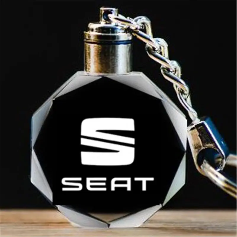 

2019 Car Logo Key Chain Laser Engraved Crystal Keychain LED Light Wall Hanging Rings Souvenir Gift Styling Key Chains 666