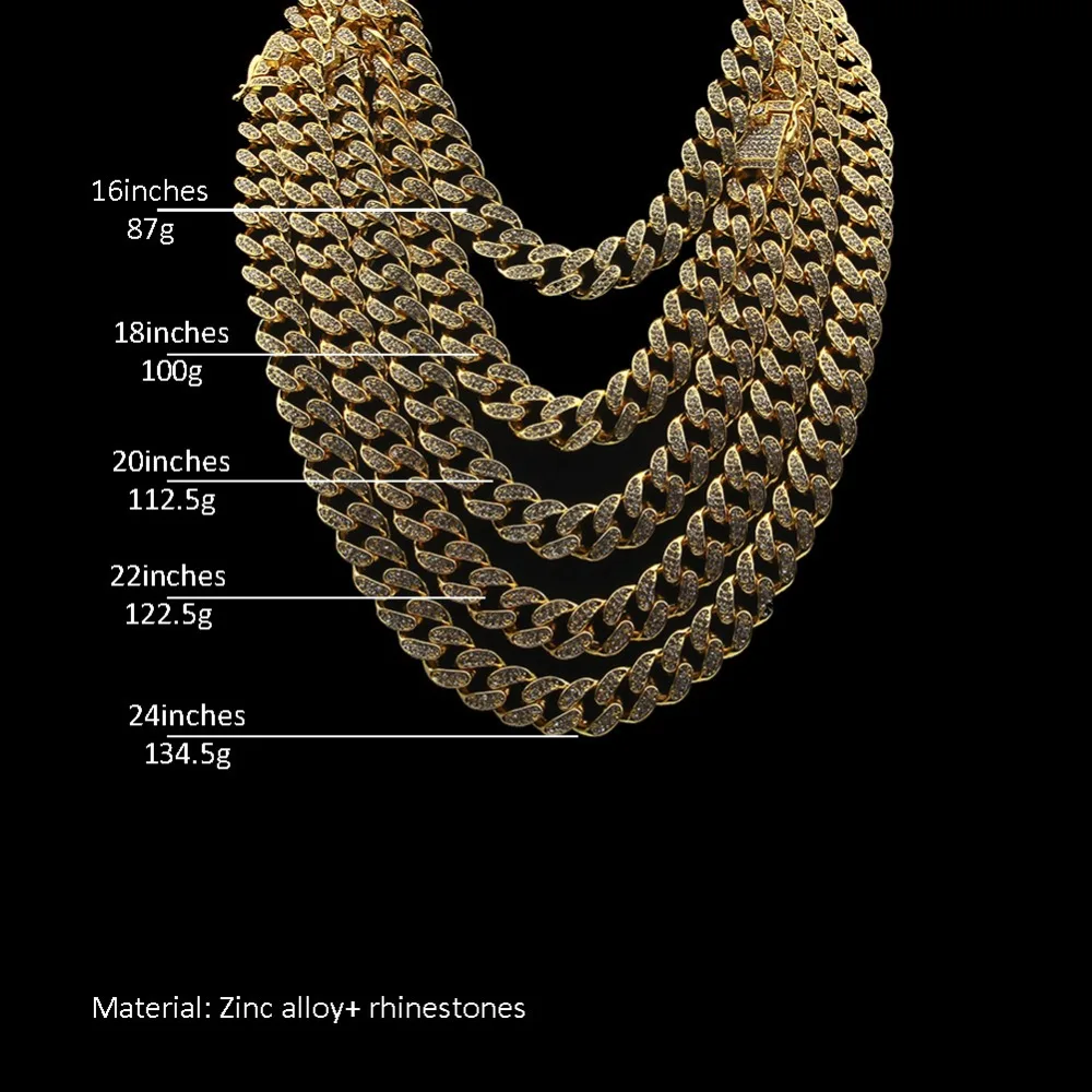 Ожерелье с кубинской цепочкой для мужчин в стиле хип-хоп, золотое, серебряное, со льдом, проложенные Стразы CZ, длинное ожерелье, браслет, ювелирное изделие
