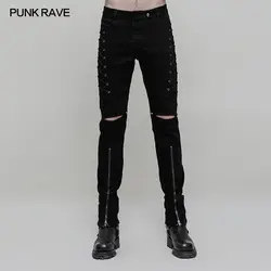 Панк рейв Рок Мода Rockability ковбойские брюки с держать на колене уличная Готический для мужчин's брюки для девочек WK315