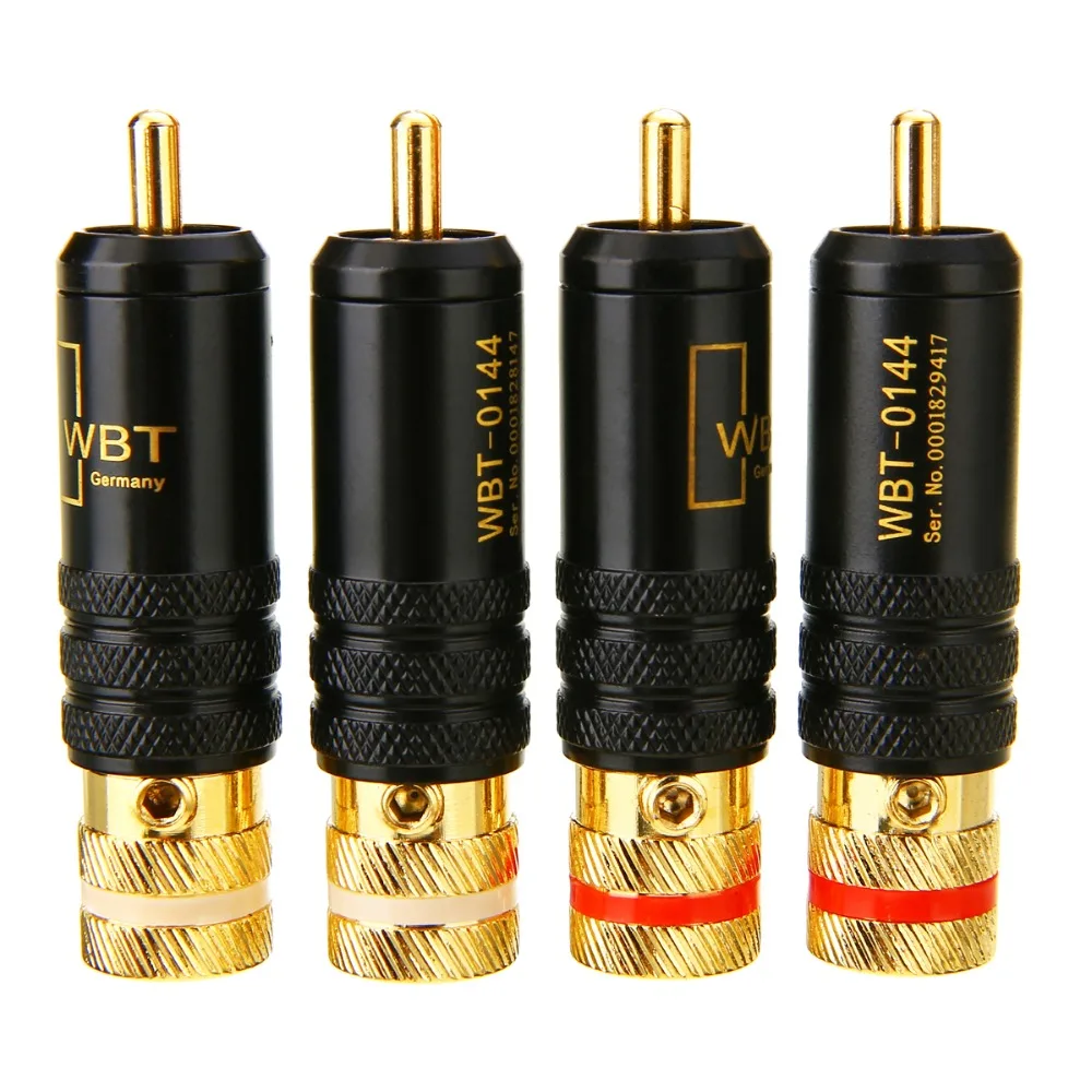 4pcs/Lot Gold Plated Copper RCA WBT Plug Black Screws Soldering Audio