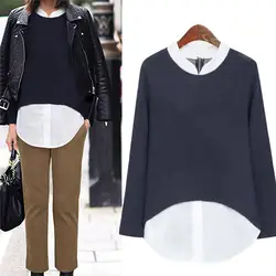 Новый стиль Для женщин женские гриль плюс Размеры Свободный пуловер укороченный топ с длинным рукавом рубашка Блузка модные Лидер продаж