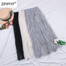 Высокая талия женские сетчатые прозрачные Юбки Женская плиссированная юбка весна-лето юбка в стиле бохо Saia Longa Faldas