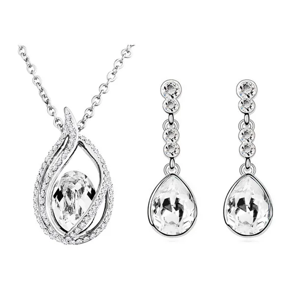 Новая мода королева Кейт свадебные 18KGP австрийский кристалл слеза капли Ювелирные наборы ожерелье серьги набор 80042 - Окраска металла: white