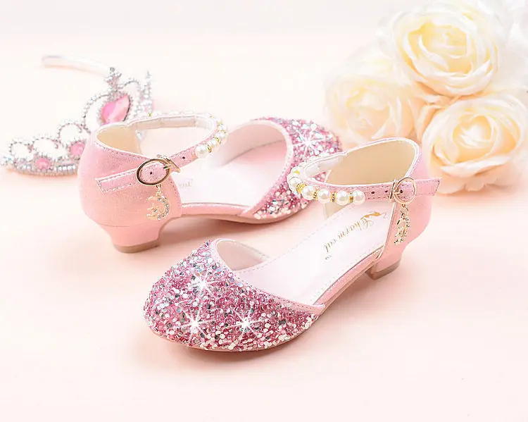 Contas de Cristal Sapatos de Dança de Salto Crianças Menina Sapatos Meninas Alto Festa Princesa Tamanho 26-38 Tira Rosa Gzx03 17 sapatos de dança de salto alto festa