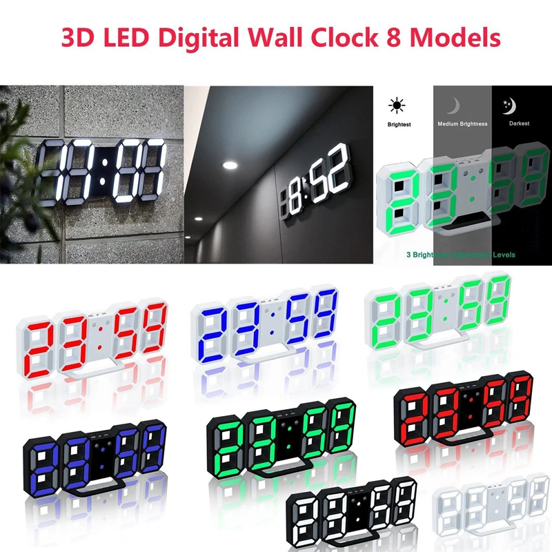 

3D LED Wall Clock Modern Digital Table Desktop Alarm Clock Nightlight Saat Wall Clock For Home Living Room Office 24 or 12 Hour