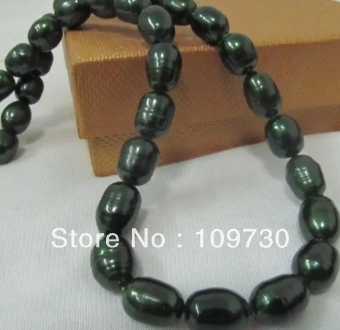 

Jewelry 001830 HUGE 18"10-11MM SOUTH SEA BLACK GREEN DROP BAROQUE PEARL NECKLACE 14KGP