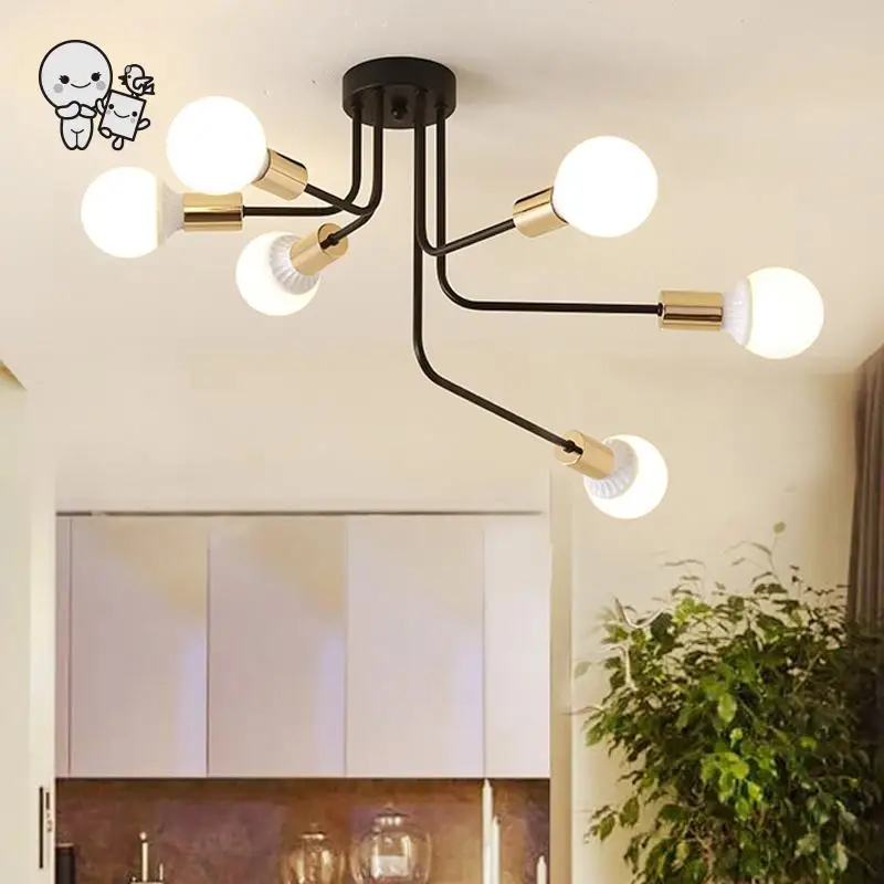 

Black White Iron Ceiling Light Fixture Nordic Scandinavian Modern Hanging Lamp Lustre Luminaria for Foyer Bedroom Living Room