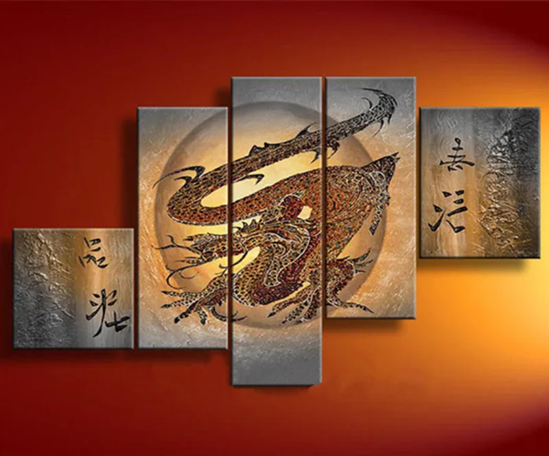 Hand-painted Abstract Chinese Dragon Oil Paintings on Canvas Large 5 Panel Wall Painting Pictures Modern Home Decorativos Arts Hand-painted Abstract Chinese Dragon Oil Paintings on Canvas Large 5 Panel Wall Painting Pictures Modern Home Decorativos Arts