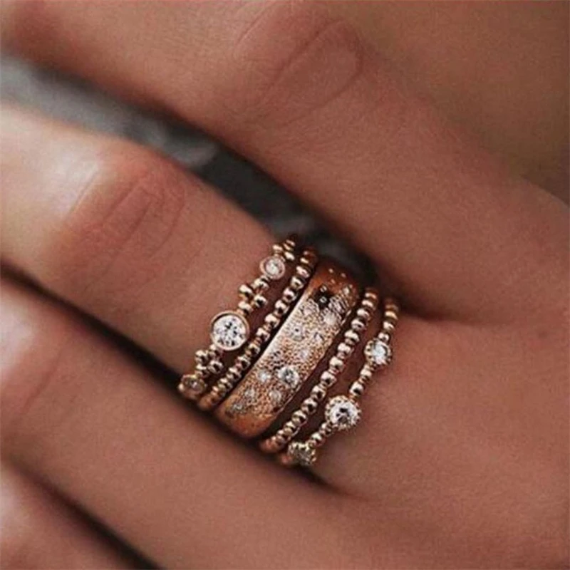 

European and American jewelry Rose gold stackable set of five sets of rings Bohemian