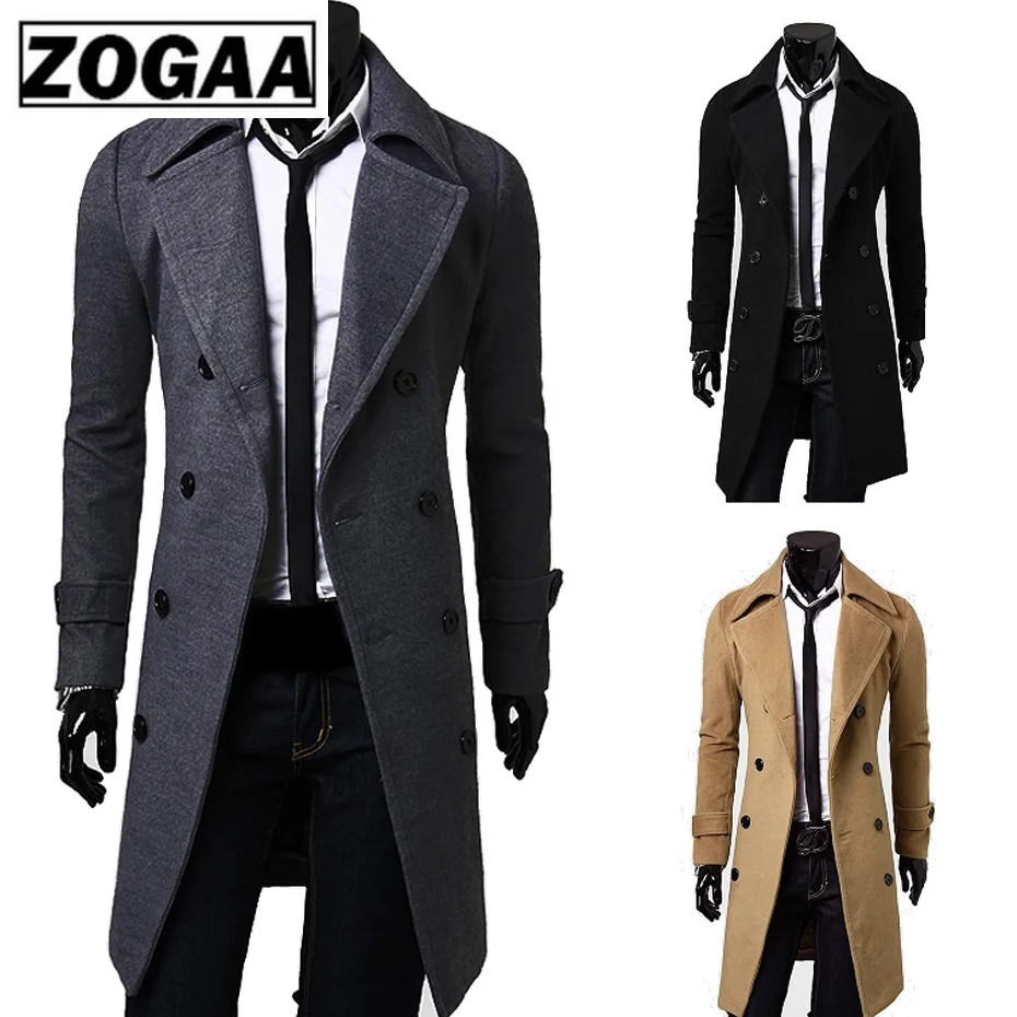 

ZOGAA 2018 New Geek Mens Wool Coat Jacket Double-breasted Mens Overcoat Long Sleeve Men Coat Winter Slim Solid Male Trench Coat