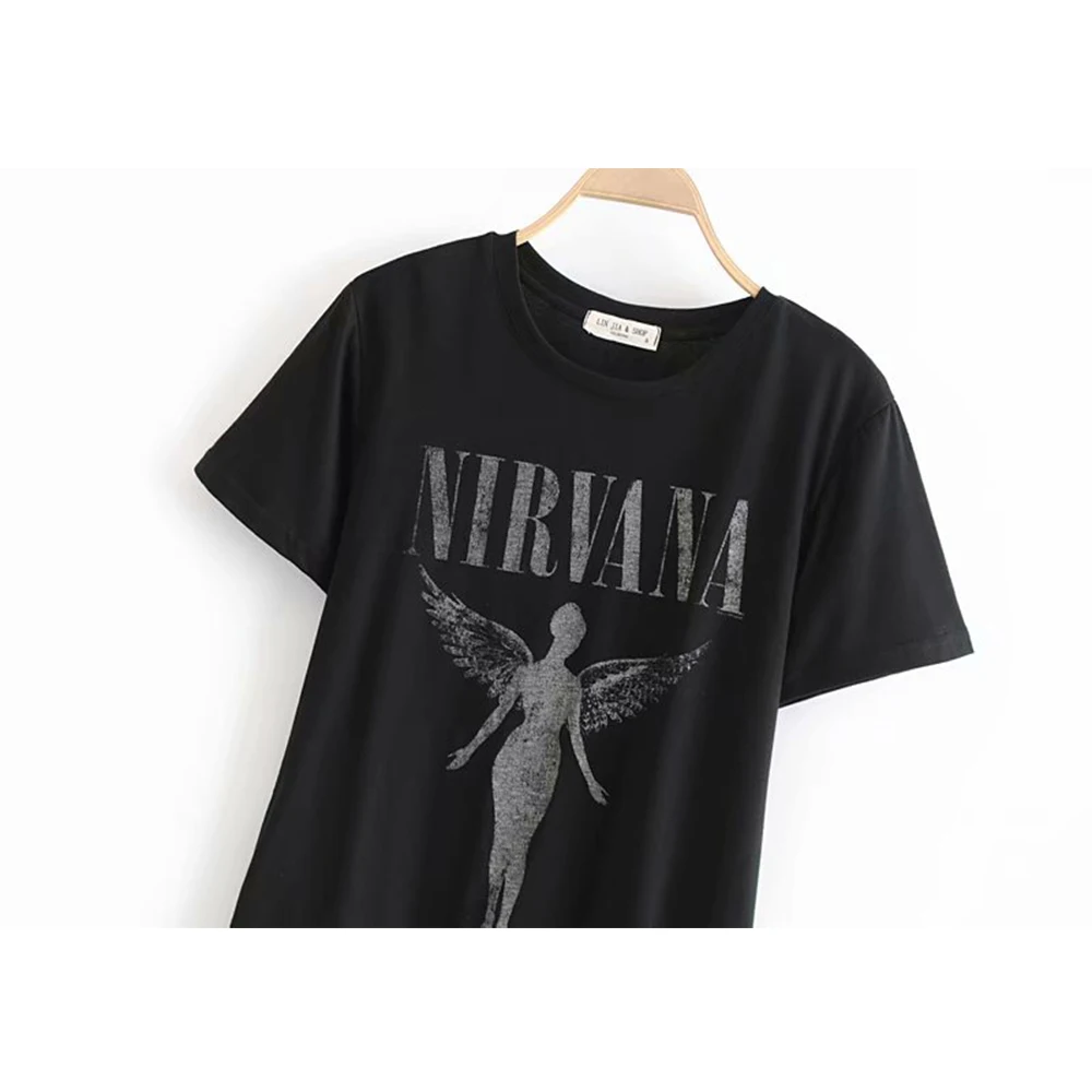 Casual angel wings black summer tshirt cotton o neck regular sleeve slim summer tops women bloggers