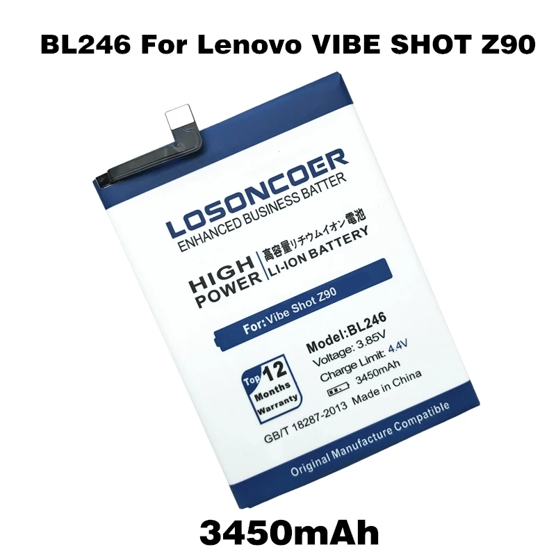 imágenes para LOSONCOER 3450 mAh Batería Batería Para Lenovo VIBE TIRO Z90 BL246 Z90-3/Z90-7 Baterías de Teléfonos móviles imágenes para LOSONCOER 3450 mAh Batería Batería Para Lenovo VIBE TIRO Z90 BL246 Z90-3/Z90-7 Baterías de Teléfonos móviles