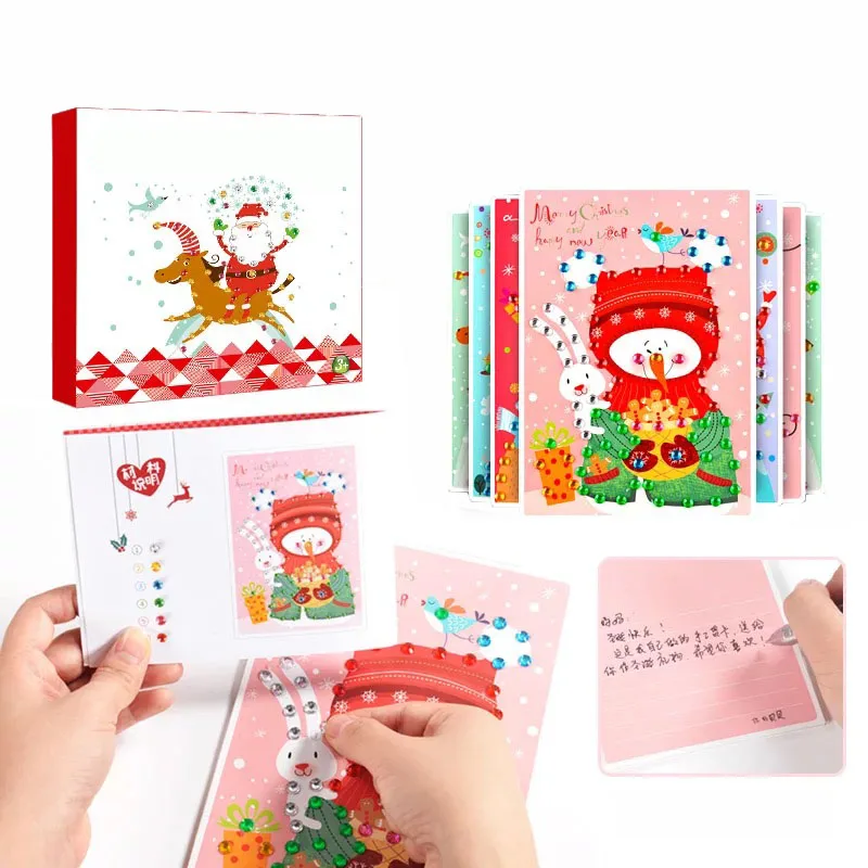 New  Christmas Color Scratch Black Cardboard Diamond sticker Mosaic sticker DIY Draw Sketch Notes for Ki