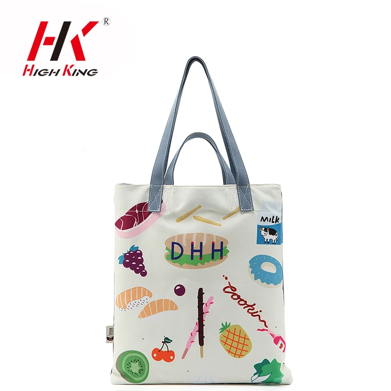 

HIGHKING Colorful Prints Portable Shopping Bag Canvas Large Capacity Reusable Shopping Bags Lady Beach Pouch Promotions HK009