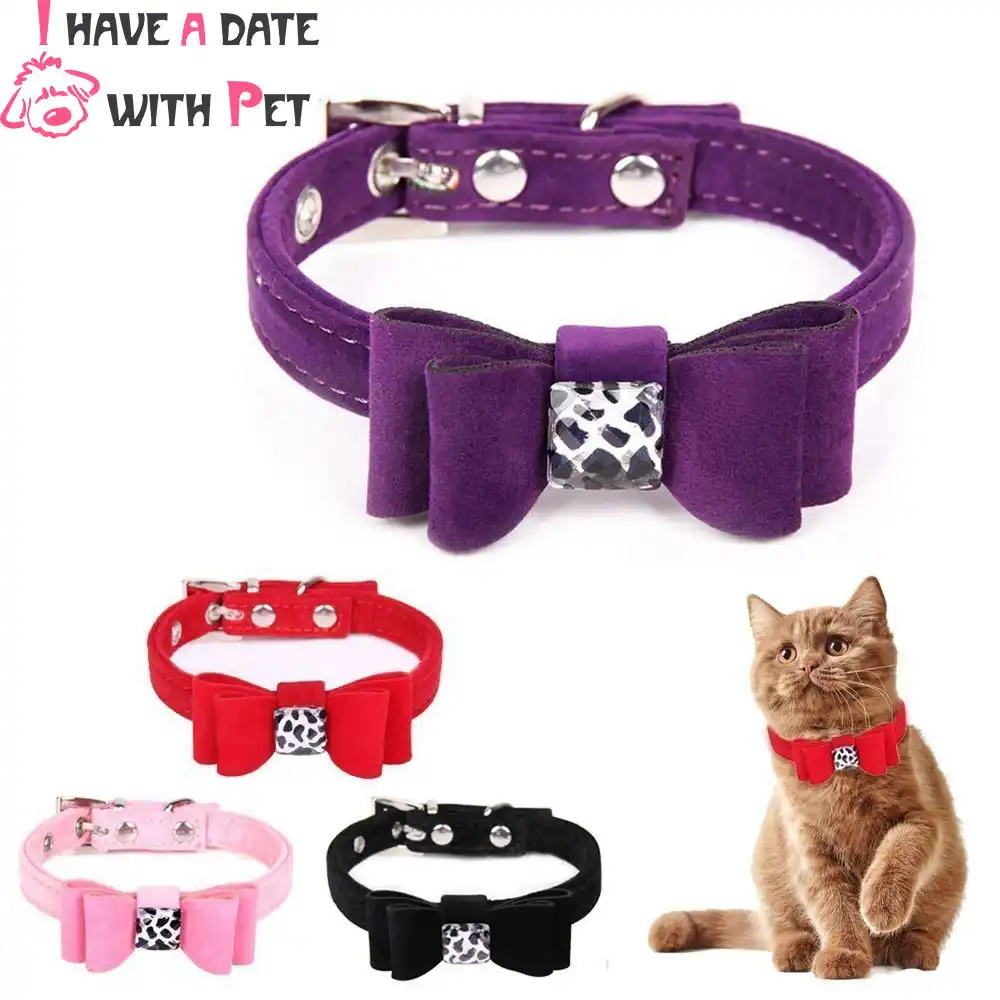 Soft Velvet Princess Pet Cat Collar Puppy Collars Black Red Purple Princess Pet Cat Collar Puppy Collars