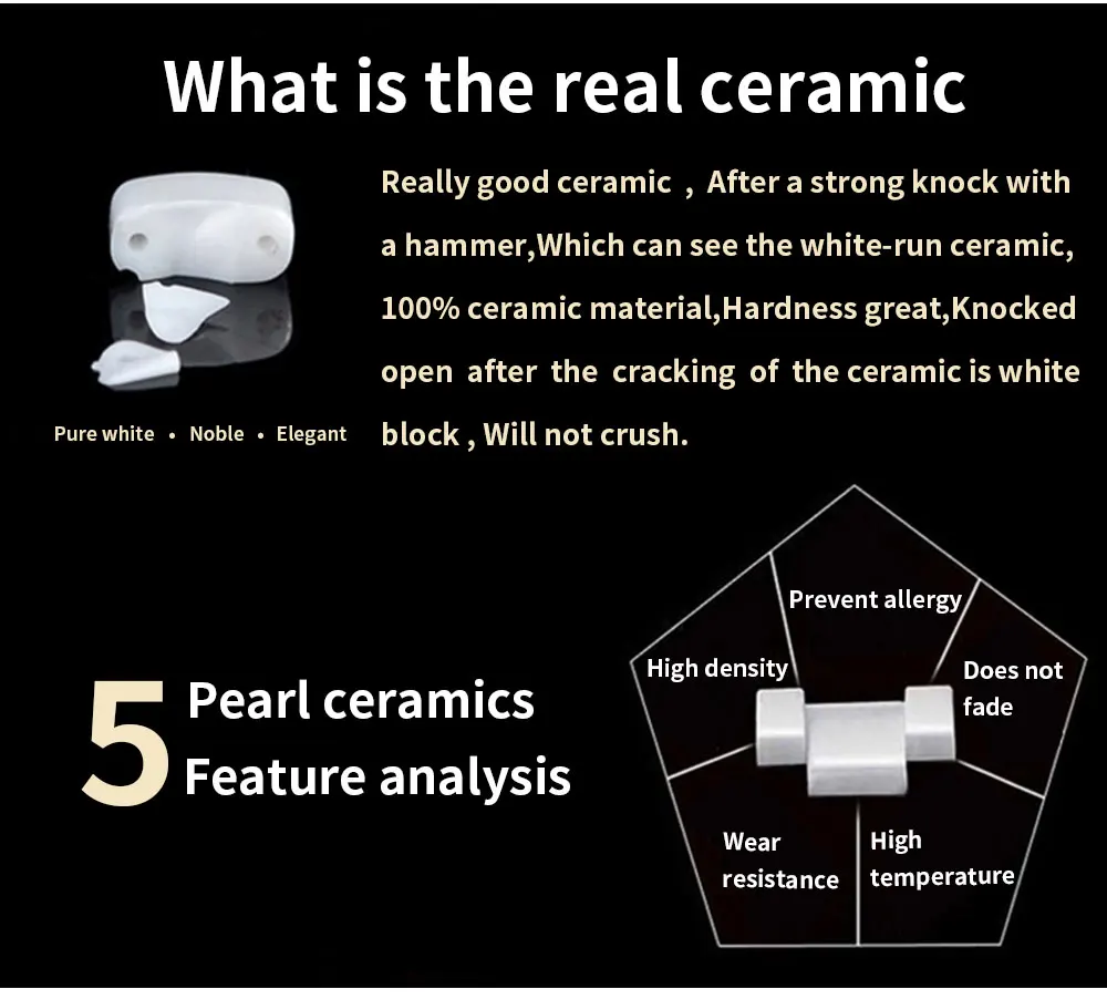14 мм 21 мм жемчужный керамический ремешок для часов, наручные часы для Rado True Series, фирменный ремешок для часов 316L, Пряжка из нержавеющей стали, черный, белый цвет