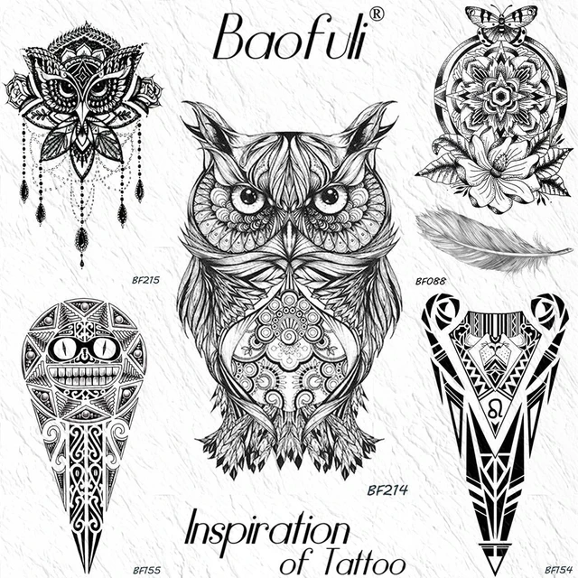 Baofuli Realistic Indian Black Henna Owl Temporary Tattoos Sticker Lace Mehndi  Henna Waterproof Tattoos Body Art Arm Fake Tatoos - Temporary Tattoos -  AliExpress