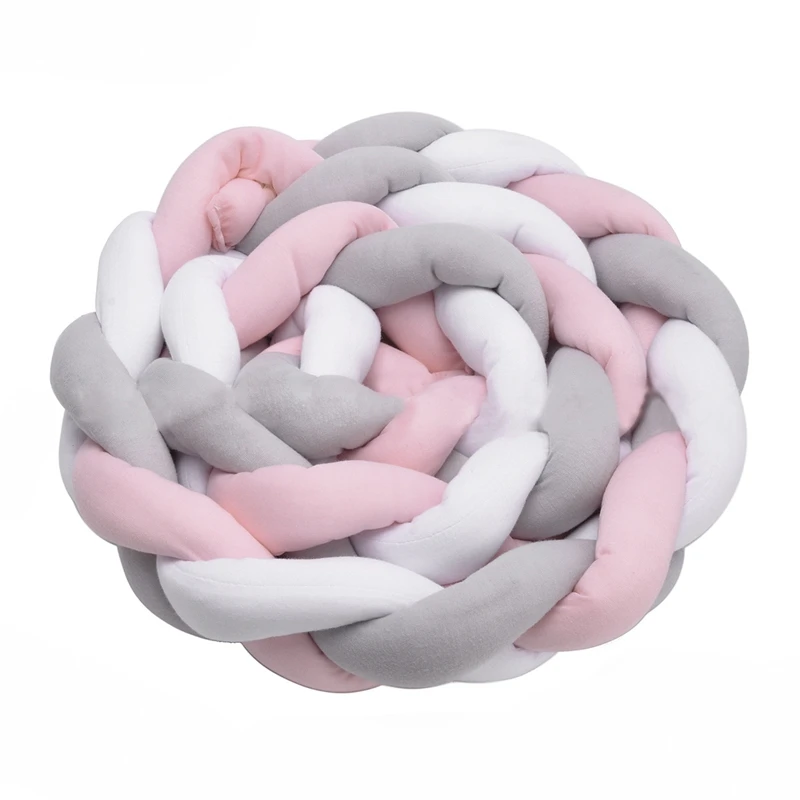 Bébé berceau pare-chocs noué tressé en peluche pépinière berceau décor nouveau-né cadeau oreiller coussin Junior lit sommeil pare-chocs (2 mètres, Whi