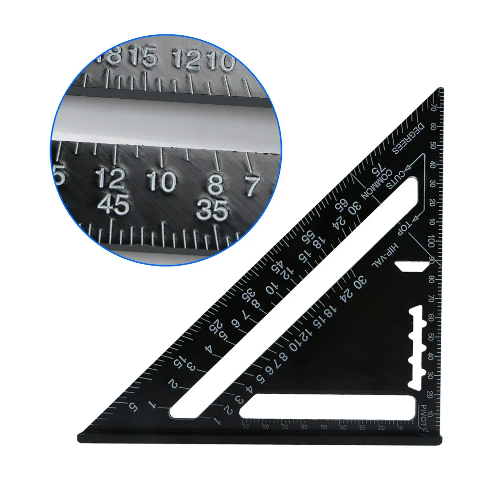Aluminum Alloy Black Metric Triangular Measuring Ruler 7 Inch DIY