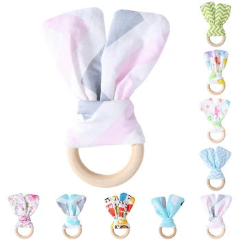 

1Pc Cute Wooden Natural Chewie Infant Baby Teething Ring Teether Bunny Sensory Toys Baby Toy Gift 8Styles