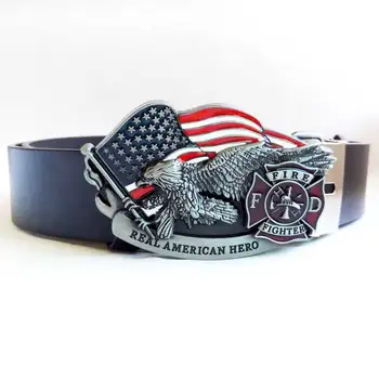 

T-Disom Hot Sale Real American Hero Fire Fighter FD Belt Buckle With Good Plating Come With PU Belts Drop shipping