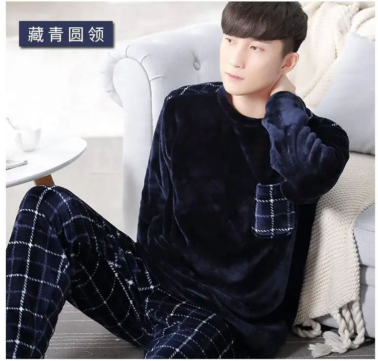 Fashion Brand Luxury Winter Pajamas Men Sleepwear Thick Warm Coral Fleece Mens Pajama Set Male Nightwear Leisure Home Clothing - Цвет: 021