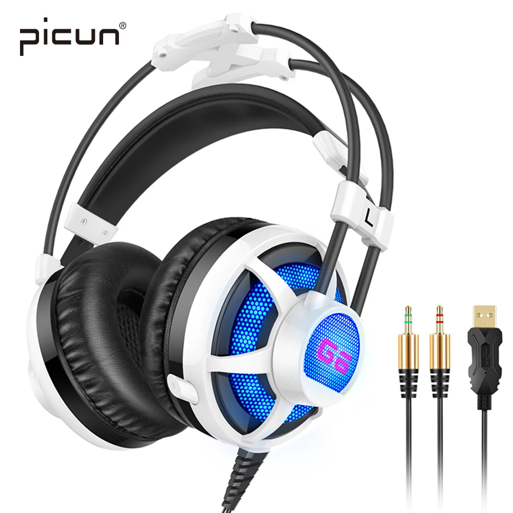 

Picun G6 Gaming Headset Stereo Sound 2.2m Wired Headphone Voice control with Mic for Computer LED light emitting Edition