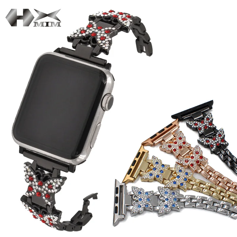 Нержавеющая сталь часы ремешок для apple Watch iwatch 42 мм/38 мм/22 мм бабочка бриллиант
