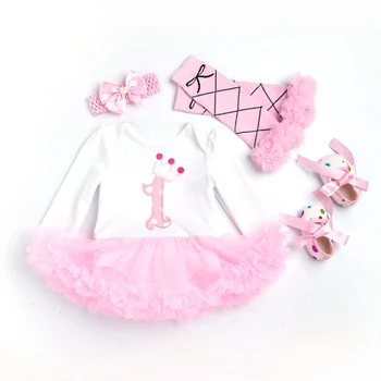 

Tutu Lace Outfits Infant Clothing Sets Newborn Kids Summer Christening Gifts 1st Birthday Party 4Pcs Bebes Baptism Set Costume