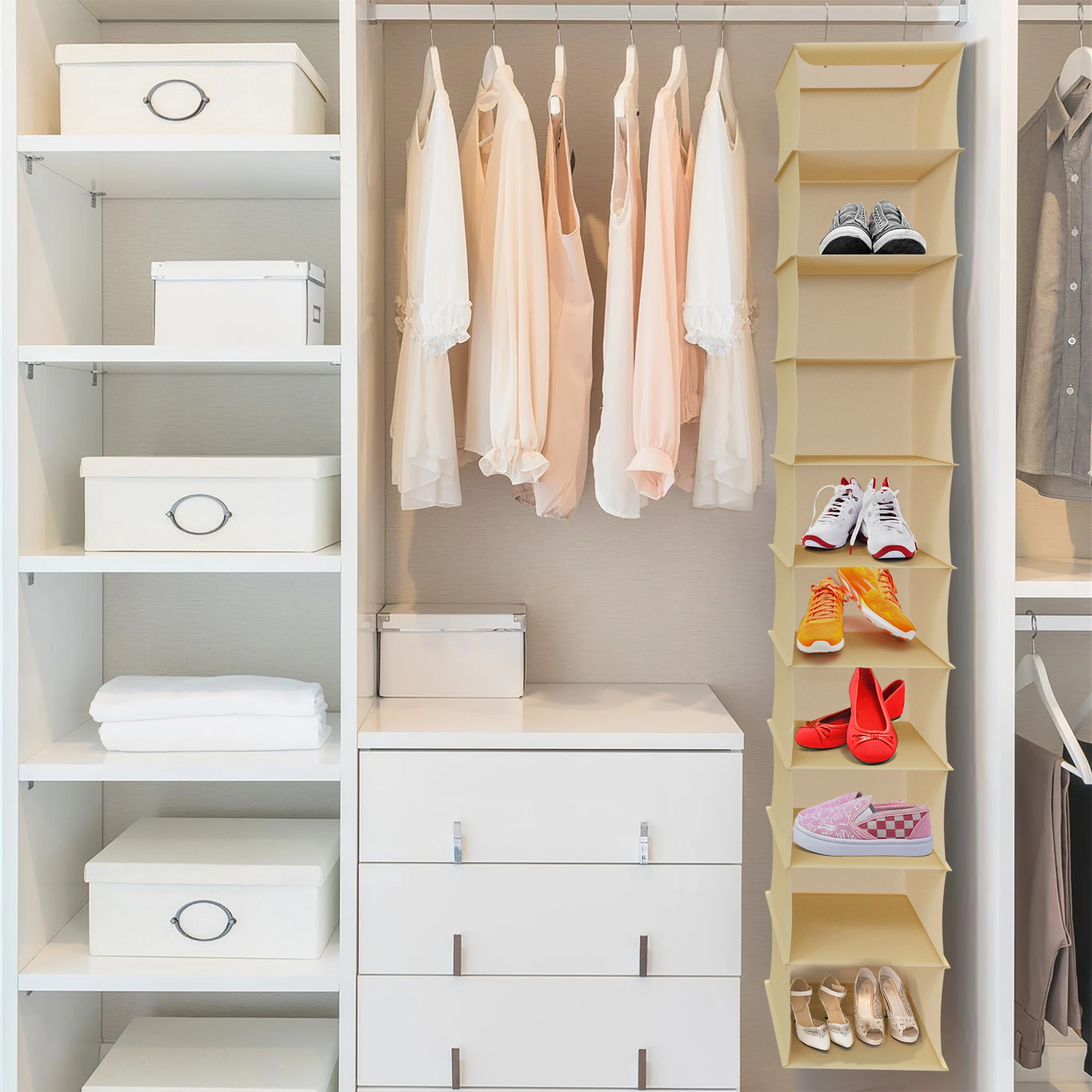 Hanging Closet Organizer 10 Shelves Storage Space Hanging Hook Shoes Clothes (1)