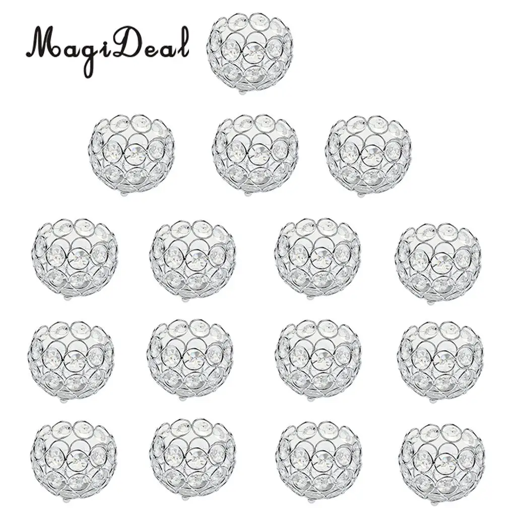 16pcs Crystal Tealight Candle Lantern Holders Candlesticks Wedding Xmas Party Dinner Table Centerpieces